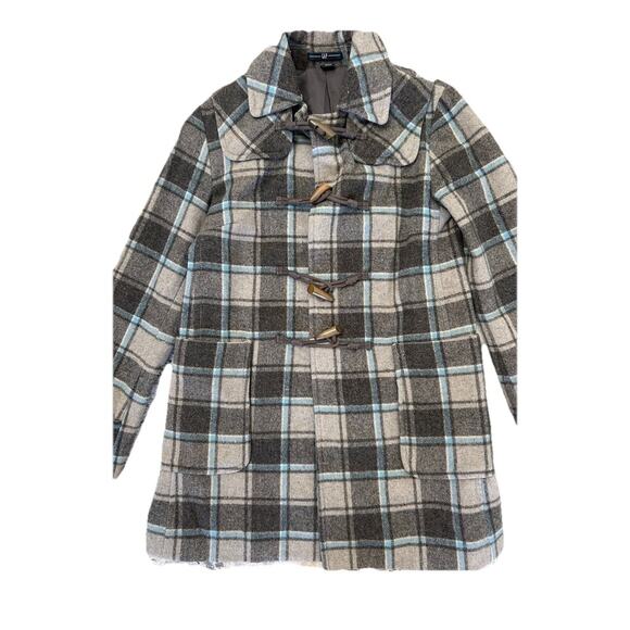 Gap Women’s Wool Blend Brown Blue Plaid Peacoat XS Preppy - Picture 2 of 7